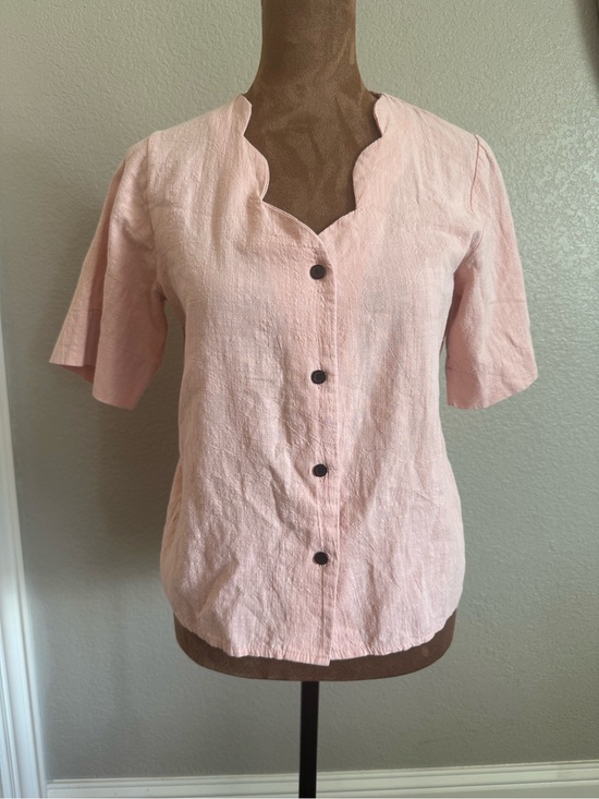Tops - BABI | Women's Blush Peach Button-Front Top Scallop Neck | Made in Korea